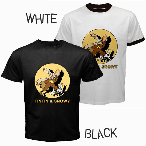 New* TINTIN and SNOWY Black White T Shirt