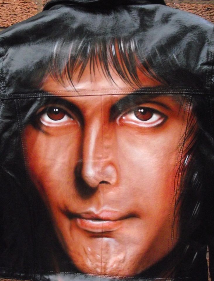 Queen  Freddie Mercury  Girls Black leather Airbrushed Jacket size 