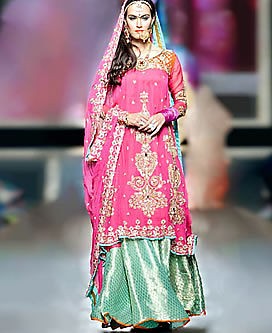 Cerise Pink Green Livia Sharara Crinkle Chiffon ornamental motifs 