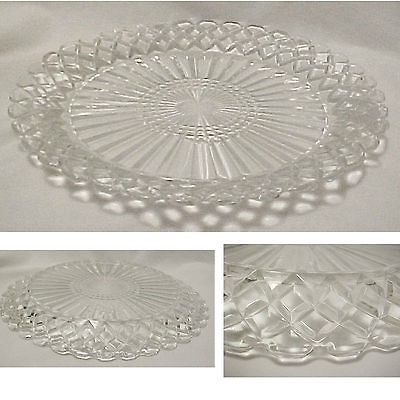 Elegant Pressed Block Cut Clear Glass Depression Style Cake / Serving 