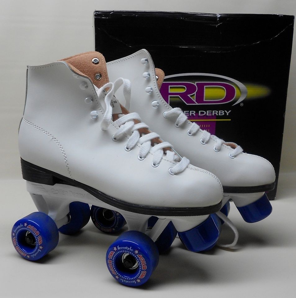 ROLLER DERBY SKATES ROLLER STAR WHITE WOMEN 8 BLUE WHEELS