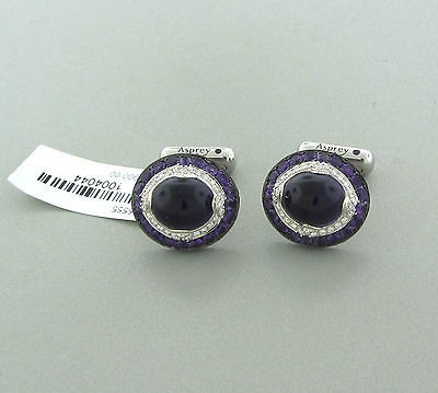 NEW ASPREY 18K WHITE GOLD DIAMOND AMETHYST CUFFLINKS $7900