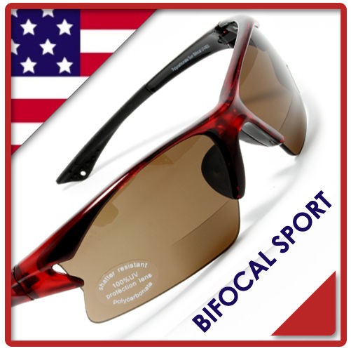 Sport Sun Glasses Bifocal Golf Sunglasses Red Reading +1.50 +2.00 +2 