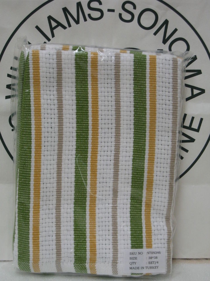 Williams Sonoma S/4 Striped Dishcloths Green/Dijon New