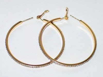 LANE BRYANT LARGE HOOP EARRINGS 10k GOLD PLATE WITH LAB DIAMONDS