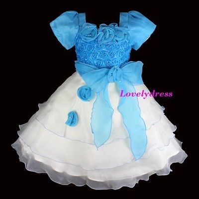   Girl Wedding Pageant Party Dress Sets Wear Children Blue SZ 5 6 E1951