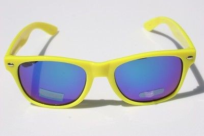 Neon Blue 80s Vintage Retro Sunglasses with Blue mirror Lens wayfarer