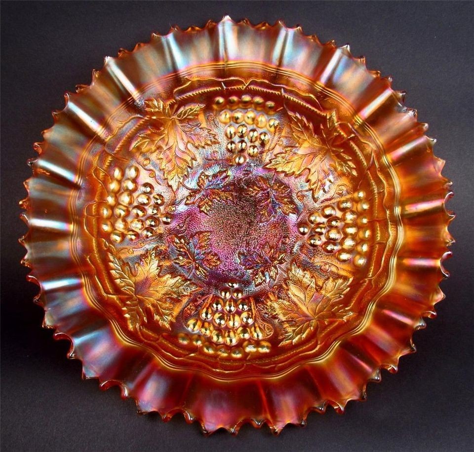 STIPPLED GRAPE & CABLE by NORTHWOOD ~ MARIGOLD CARNIVAL GLASS PCE BOWL