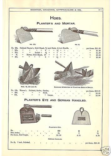 SANDUSKY EYE HOE MORTAR PLANTER 1888 ANTIQUE CATALOG AD