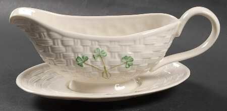 Belleek Ptry (irish) SHAMROCK Gravy Boat & Underplate 8917333