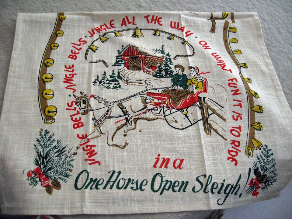 Moda Vintage Style Dish Towel   Jingle All the Way Christmas Towel