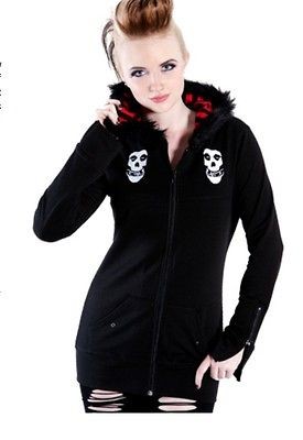 Gothic Punk Rock   Misfits Skull Embroidery Fur Hoodies