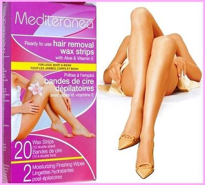 Hair Removal 20 WAX STRIPS, Legs, Body & Bikini, Aloe & Vitamin E 