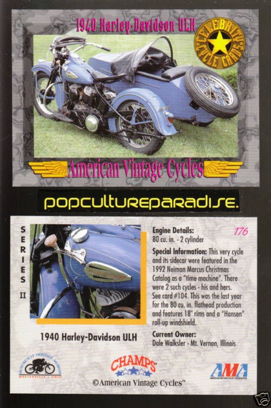 1940 HARLEY DAVIDSON ULH Bike Vintage Motorcycle CARD