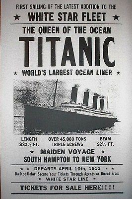   REPRINT ADVERT TITANIC SHIP TICKETS FOR SALE 1912 POSTER 11X17 (066