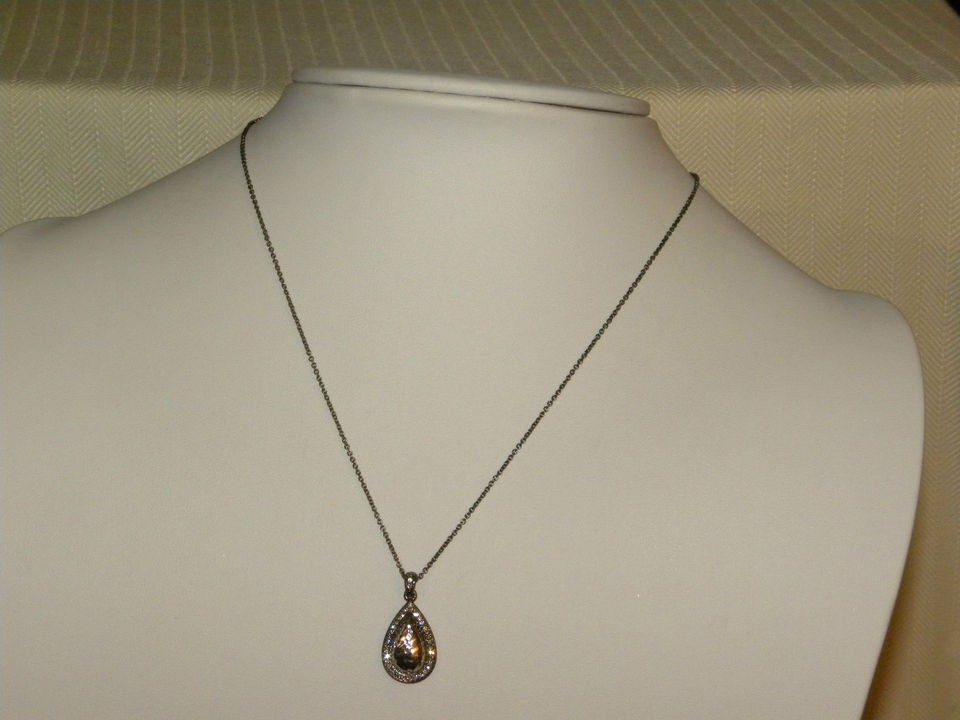   Nadri Pendant Necklace Pave Teardrop Metal Tone new on sale