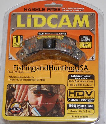 NEW CAMO RHINO LID CAM LIDCAM VIDEO CAMERA HAT MOUNTED 720P HUNTING 