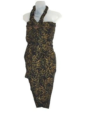 HAWAIIAN PLUS SIZE SARONG PAREO LAVA LAVA BEACH COVER UP BLACK GOLD XL 