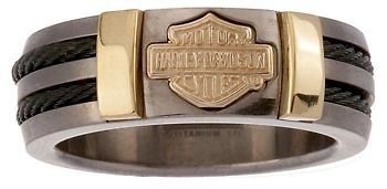 Harley Davidson Black Wires Titanium Band Ring w/ 14k Gold B&S Insert 