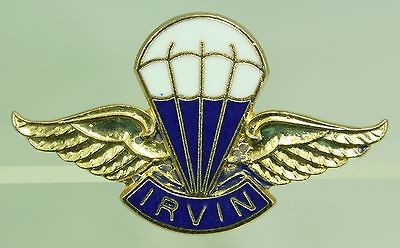 IRVIN PARACHUTE LAPEL BADGE ENAMELLED PIN BROACH BACK