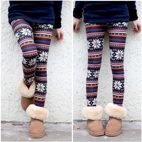 Fashion Womens Xmas Snowflake Reindeer Knitted Warm Slim Leggings 
