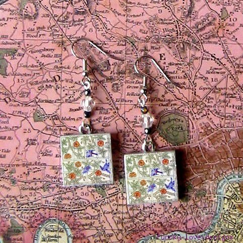 Sparrow Trellis WILLIAM MORRIS Wood Game EARRINGS