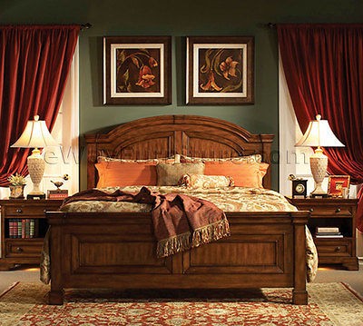 DARK OAK FINISH KING PANEL BEDROOM SET WOOD FURNITURE