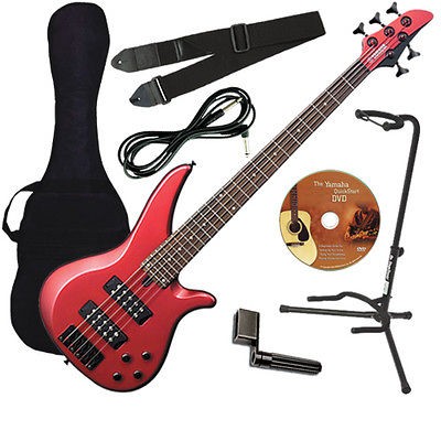   Red Metallic 5 String Electric Bass Guitar BASS ESSENTIALS BUNDLE