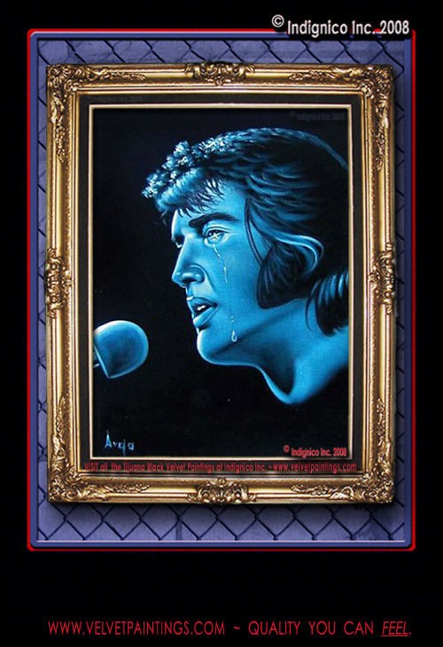 BLACK VELVET PAINTING, A Sad VELVET ELVIS Crying a Tear