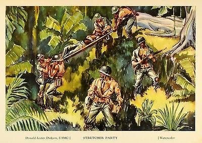 1944 Print World War II Military Medical Corps Stretcher Injured 