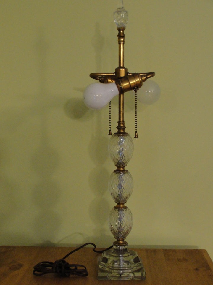 Antique Circa 1930s Cut Glass and Brass Parlor Table Lamp
