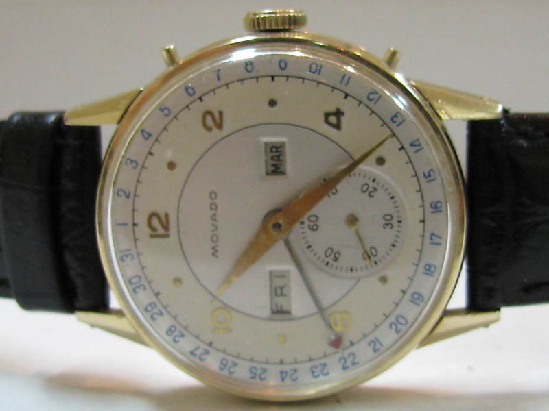 VINTAGE 1940s 14K GOLD MOVADO TRIPLE CALENDAR WATCH