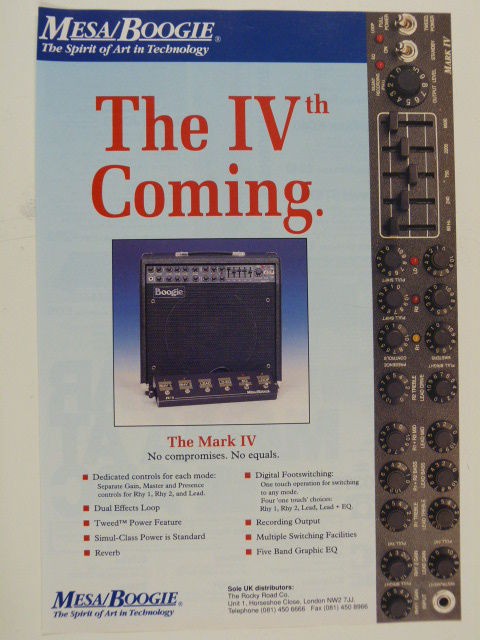 vintage magazine advert 1992 MESA BOOGIE mark IV