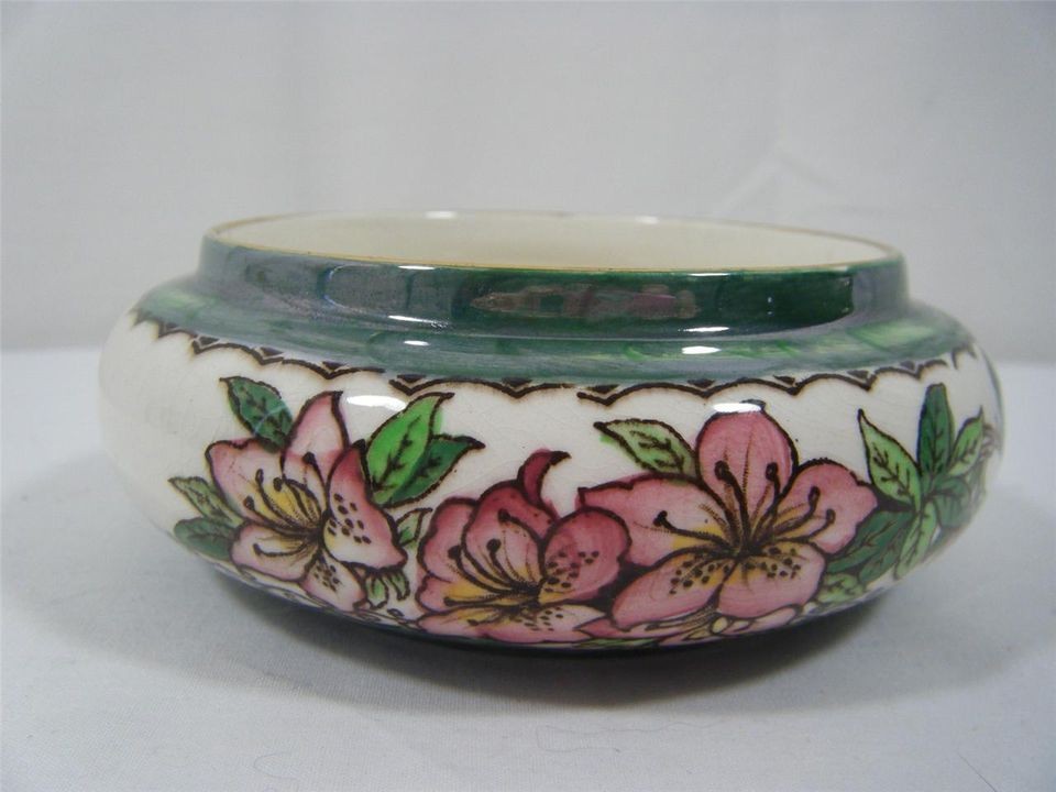 Antique Maling Azalea Pink Green Dish Bowl Damaged FREE P & P *