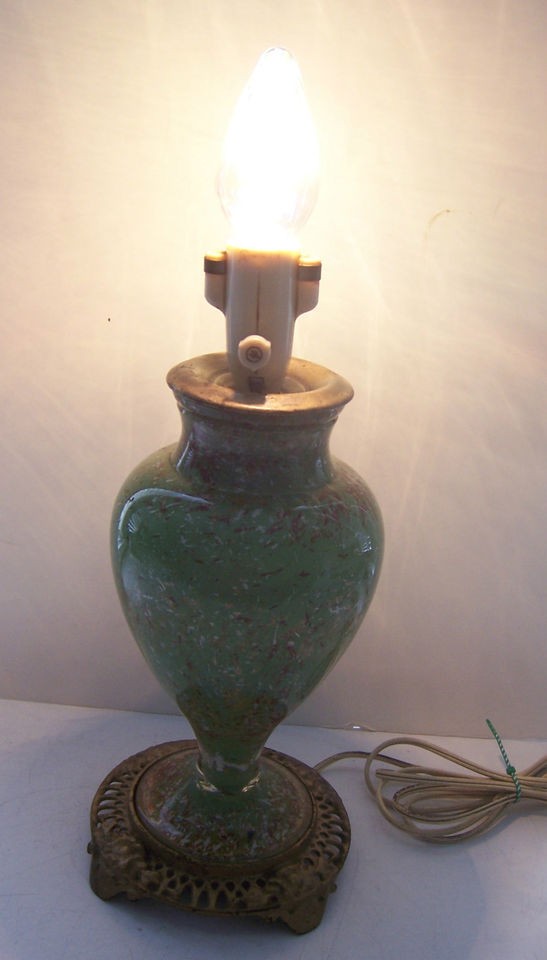   GREEN TABLE LAMP 13 REVERSE PAINT GLASS MONOWATT SOCKET $0 SHIP