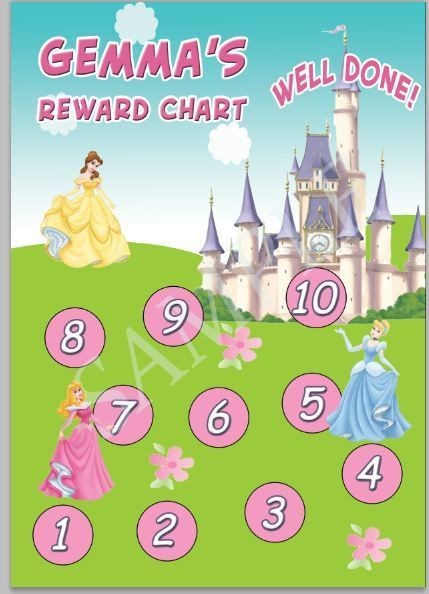 DISNEY PRINCESS REWARD CHART PERSONALISED BEHAVIOUR POTTY TRAINING 