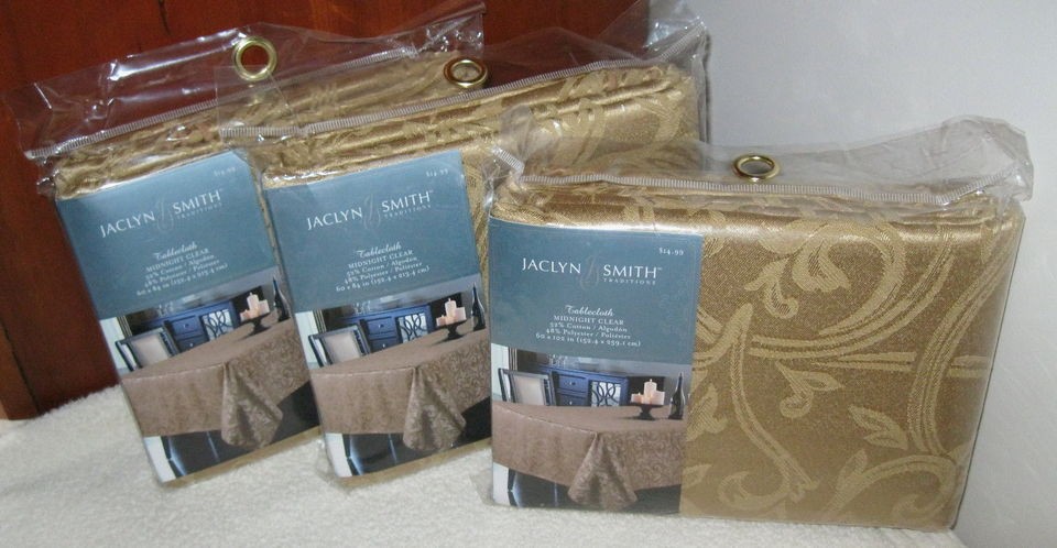 New Jaclyn Smith Fabric Tablecloth • Damask Design •Golden Taupe 