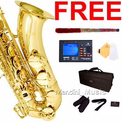 MENDINI GOLD LACQUER TENOR SAXOPHONE SAX W/ TUNER,CASE,CAREKIT