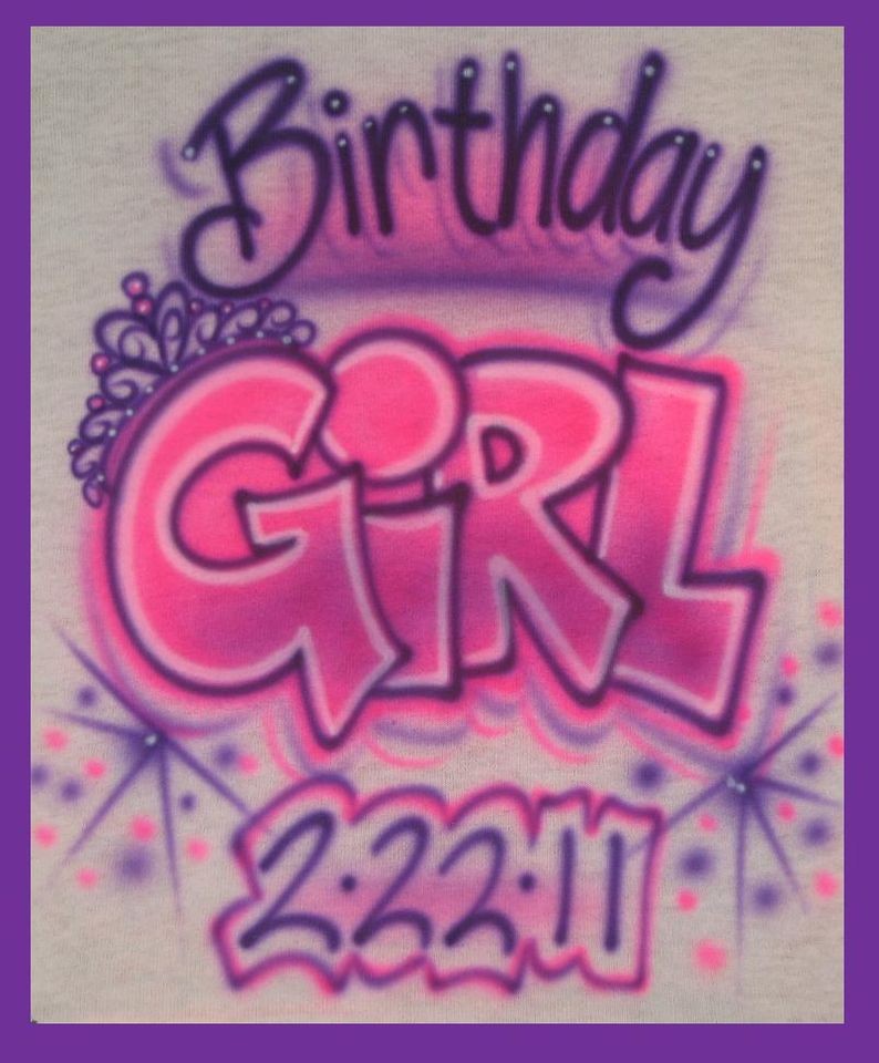   Airbrushed princess kids birthday girl BABY DESIGN WITH NAME T Shirt