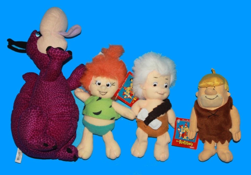   PLUSH& BEANBAG DOLLS~ DINO WILMA BETTY FRED BARNEY PEBBLES & BAM BAM