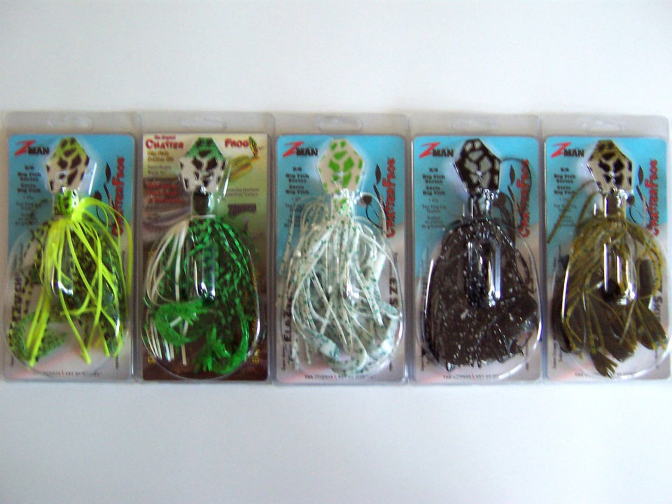   CHATTERFROG, LOT OF 5, 1 OZ 8/0 BIG FISH WEED FREE BASS FISHING LURES