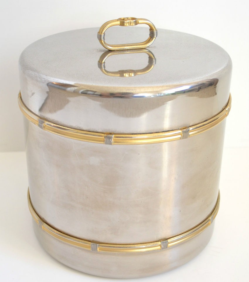   Vintage Gold & Silver Plated GG Heavy Ice Bucket Cooler Holder Barware