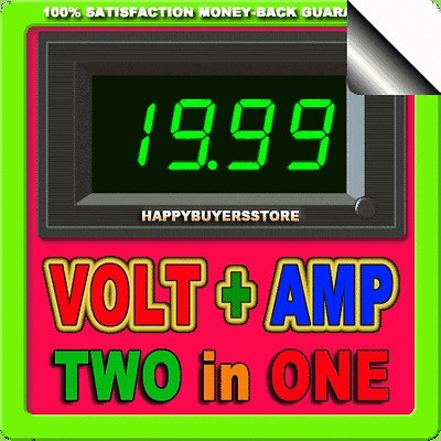   GREEN LED DIGITAL SOLAR PANEL BATTERY AMP METER AMMETER + VOLTMETER RV