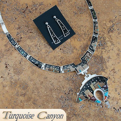 Navajo Turquoise Bear Inlay Necklace Calvin Begay SKU#222703