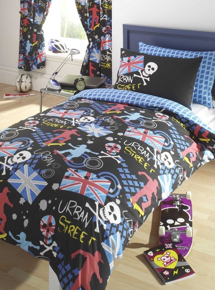   Black Single / Double Duvet Covers, Curtains, Bedding Set,Skater