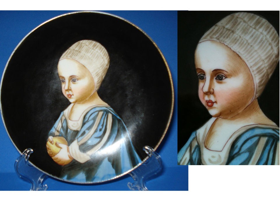 ITALIAN PORCELAIN PORTRAIT PLAQUE PLATE VAN DYCK FOLK ART HAND PNTD 