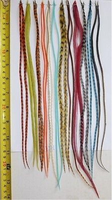 24 Super Long & Thin Feathers for Hair Extensions, w/20 Beads. #ST01 