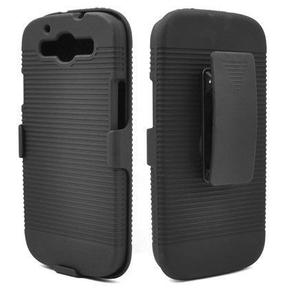 BLACK RIBBED HARD CASE & BELT CLIP HOLSTER KICKSTAND FOR SAMSUNG 