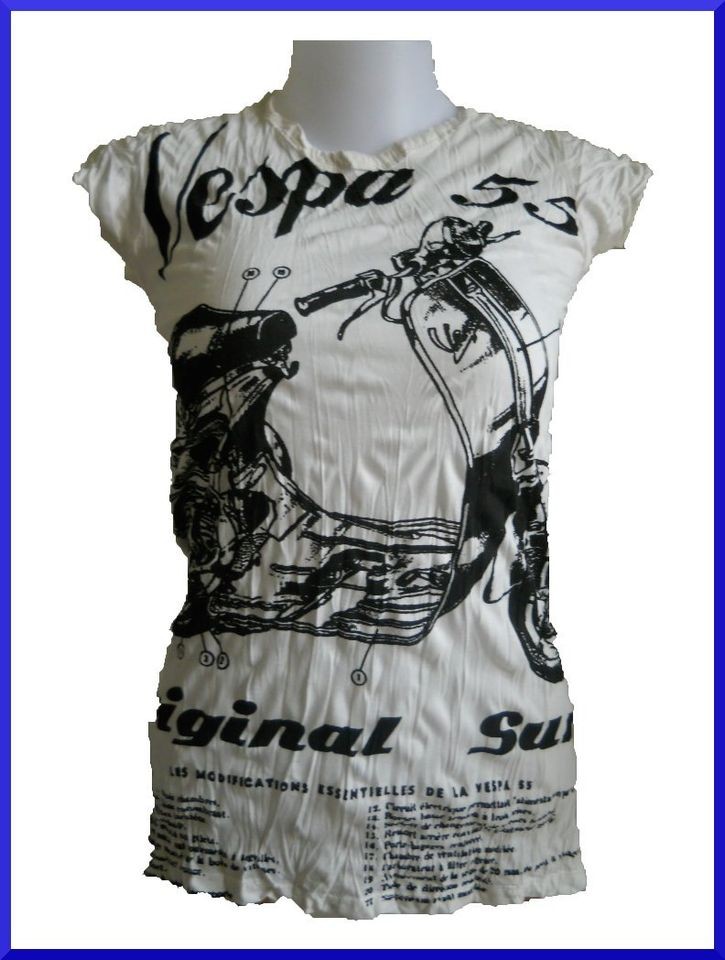 Lady Shirt VESPA ITALY MOTO Italia VINTAGE RETRO Bike Hobo Boho Sure 