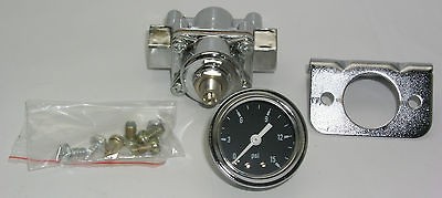 BILLET ALUMINUM FUEL PRESSURE REGULATOR CHROME + GAUGE KIT # WPM 251 K